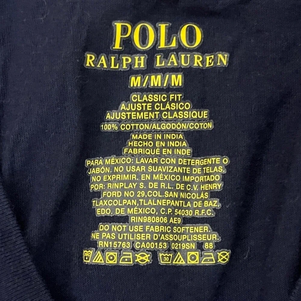 Polo Ralph Lauren Mens Classic Fit V-Neck T-Shirt Navy Blue Red Pony Size Medium